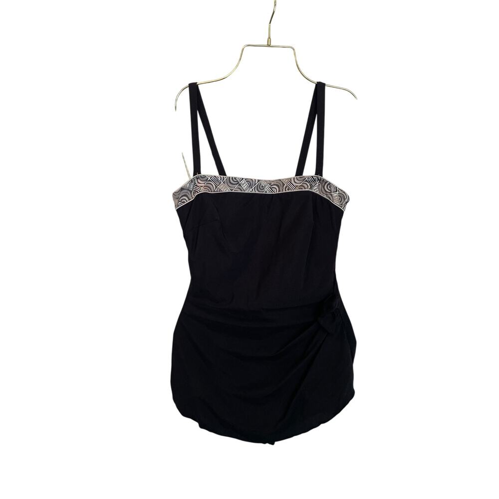 Roxanne NEW Bandeau Sarong One Piece Swimsuit Black 14 36C Tummy Control Resort